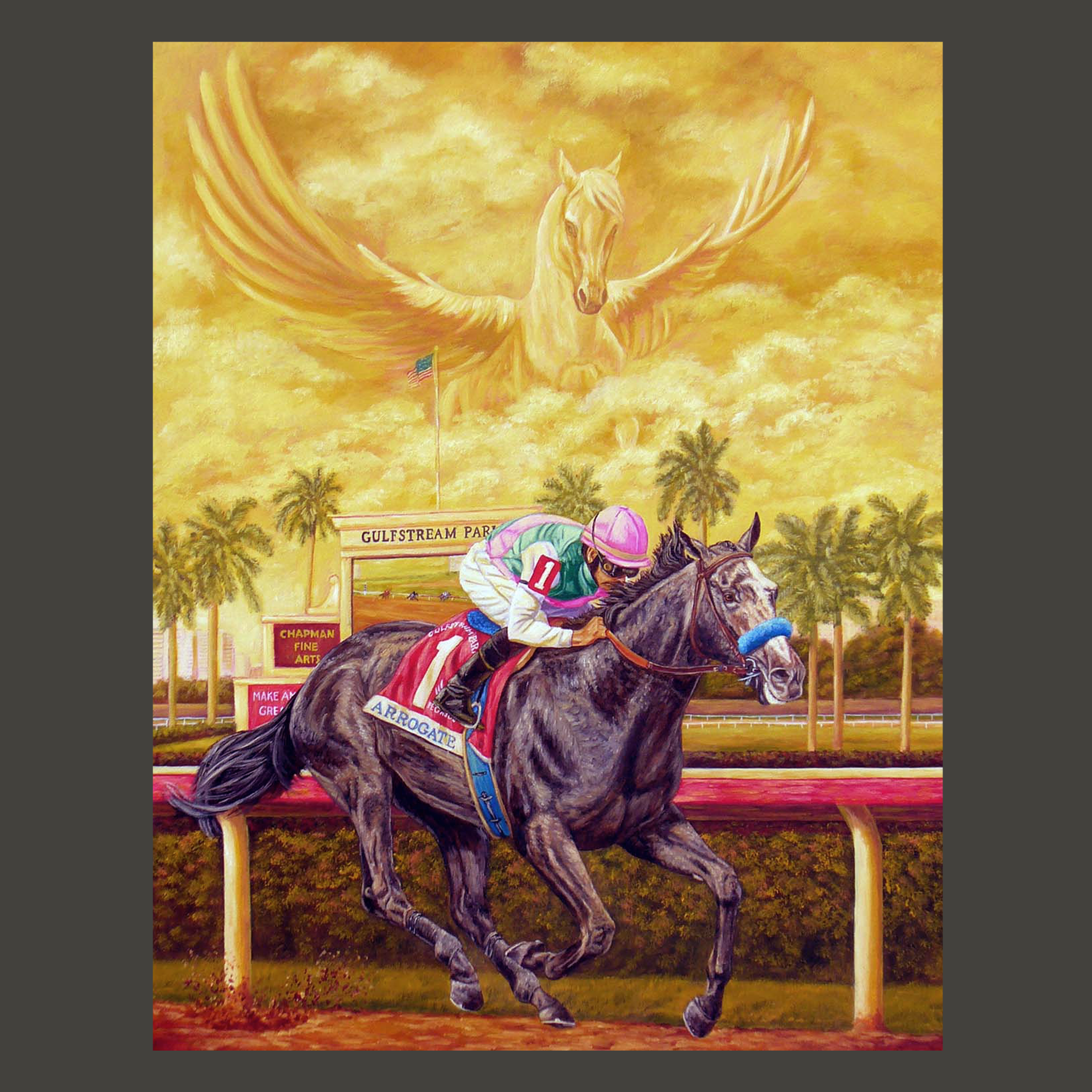 Arrogate Soars in the Pegasus World Cup, Oil Painting & S/N Limited Edition Canvas Print.