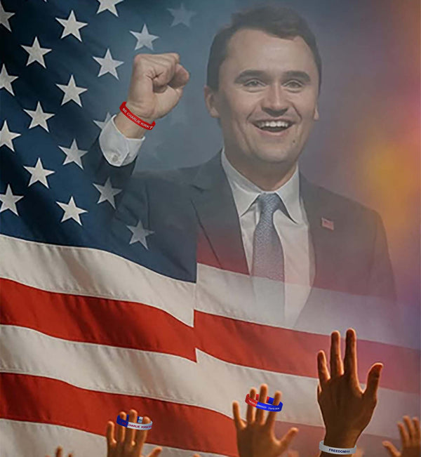 Charlie Kirk Wristbands, $5 goes to TPUSA for each band sold.